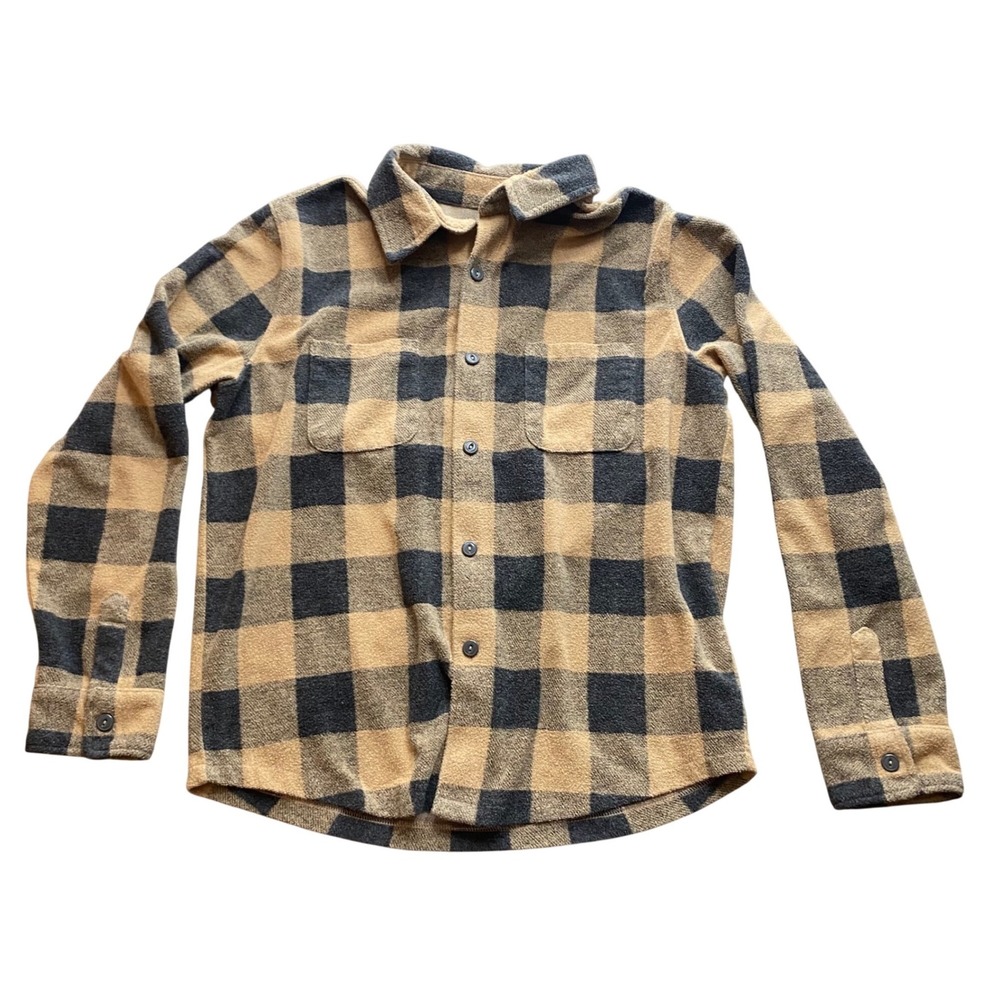 Goodfellow & Co Mens Buffalo Plaid Flannel Shirt Tan Charcoal Grey Large, Winter